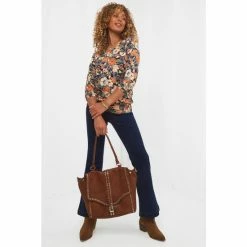 Joe Browns Blue Bold Floral Long Sleeve Shirred Top