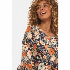 Joe Browns Blue Bold Floral Long Sleeve Shirred Top -Joe Browns shop unnamed file 714