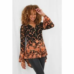 Joe Browns Black Radiant Autumnal Florals Zip Up Front Top