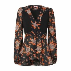 Joe Browns Black Long Sleeve Printed Autumn Floral Leaves Blouse -Joe Browns shop unnamed file 724