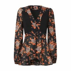 Joe Browns Black Long Sleeve Printed Autumn Floral Leaves Blouse -Joe Browns shop unnamed file 725