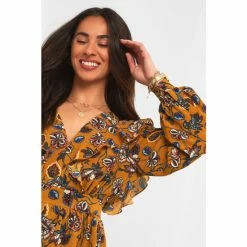 Joe Browns Yellow Short Sleeve Floral Frills Top -Joe Browns shop unnamed file 740