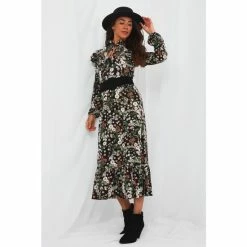 Joe Browns Green Long Sleeve V Neck Forest Floral Dress