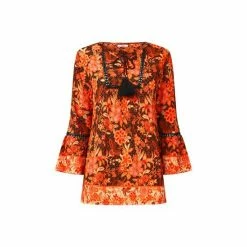 Joe Browns Orange Autumnal Boho Tassel Tie Floral Top -Joe Browns shop unnamed file 762
