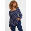 Joe Browns Blue Square Neck Long Sleeve Boho Style Top