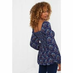 Joe Browns Blue Square Neck Long Sleeve Boho Style Top -Joe Browns shop unnamed file 770