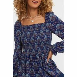 Joe Browns Blue Square Neck Long Sleeve Boho Style Top -Joe Browns shop unnamed file 771