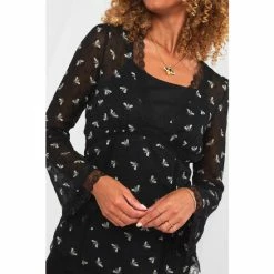 Joe Browns Black Mesh Long Sleeve Lace Bee Print Top -Joe Browns shop unnamed file 790
