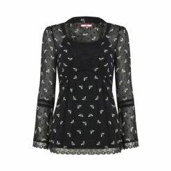 Joe Browns Black Mesh Long Sleeve Lace Bee Print Top -Joe Browns shop unnamed file 791