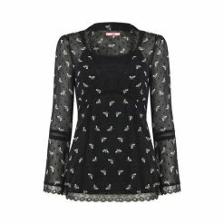 Joe Browns Black Mesh Long Sleeve Lace Bee Print Top -Joe Browns shop unnamed file 792
