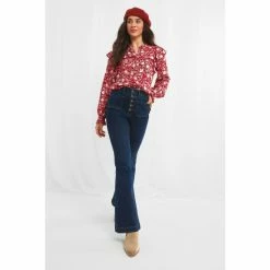Joe Browns Red Long Sleeve Large Collar Floral Blouse