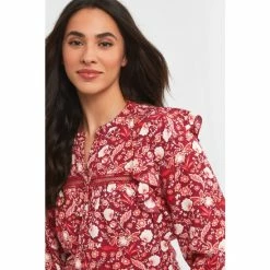 Joe Browns Red Long Sleeve Large Collar Floral Blouse -Joe Browns shop unnamed file 817