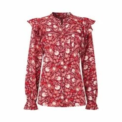 Joe Browns Red Long Sleeve Large Collar Floral Blouse -Joe Browns shop unnamed file 818