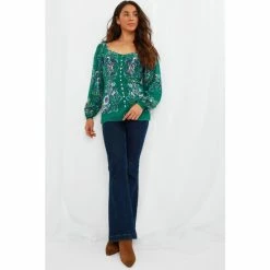 Joe Browns Green Boho Long Sleeve Button Up Floral Top
