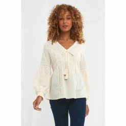 Joe Browns White Tassel Tie V Neck Detailed Boho Top