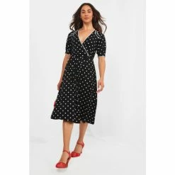 Joe Browns Black Vintage V Neck Polka Dot Dress