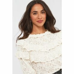 Joe Browns Cream Short Sleeve Ruffled Lace Top -Joe Browns shop unnamed file 864