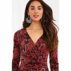 Joe Browns Black Paisley Print V Neck Long Sleeve Wrap Top -Joe Browns shop unnamed file 968